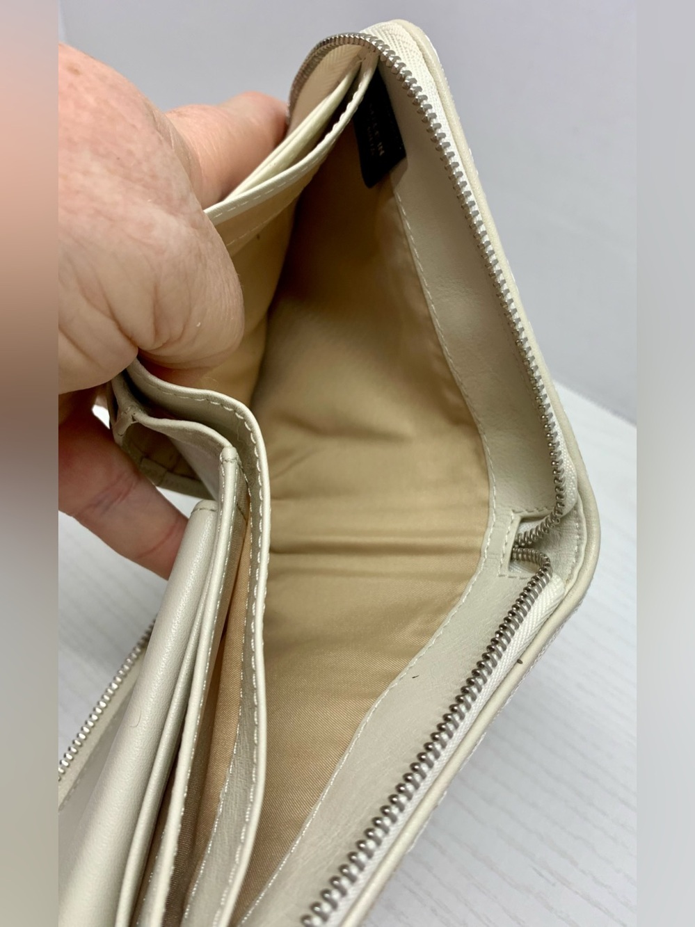 Coach Signature Zip Around Wallet Wristlet Khaki Ivory Snap Pocket - Picture 8 of 9